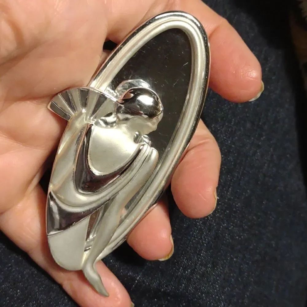 Vintage Art Deco Woman in Mirror Brooch Pin